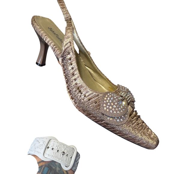 John Fashion Taupe Slingback Textured With Bow Detail Heels Size 8 - Picture 1 of 11